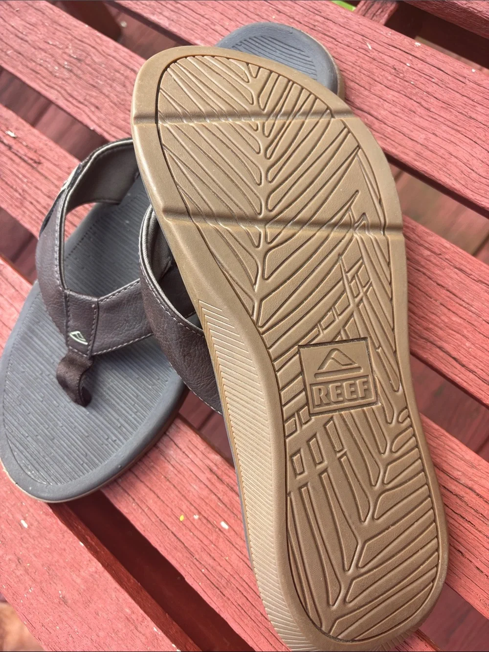 Reef Men’s Brown and Gray Leather Flip Flops